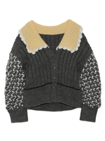 襟付きクロシェスリーブカーディガン/BLK