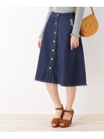 刺繍ミディ丈デニムスカート/ブルー(092)