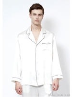 メンズシルクパジャマ長袖トップス/WHITE