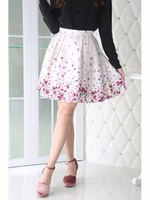 パネル花柄タックフレアスカート/オフ