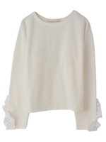 【ニット】１４Ｇストレッチ天竺フリルスリーブニット/ブラック