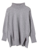 ハイネックビッグシルエットニットチュニック/杢グレー