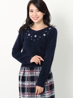 フェイクミンク装飾ニット/プチサイズあり/ラベンダー