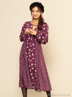 花柄プリントワンピース/ボルドー