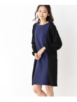 【WEB限定サイズ】千鳥切り替えジャージワンピース/ブルー(492)