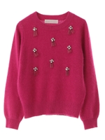 【ニット】フロントビジューニット/ライトグレー