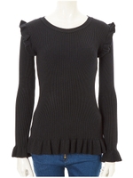 フリルショルダーコンパクトニット/ブラック