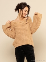 背中空きケーブルニットトップス/ベージュ