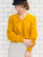 Vネックコクーンシルエット長袖プルオーバー/ベージュ