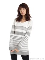 フェザーボーダーVネックチュニック/オフホワイト