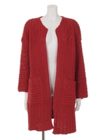【Shelly island】ざっくり編みロングカーディガン/レッド