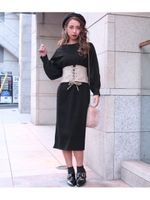 【CHILLE】ボリューム袖ワンピース/ブラウン(015)