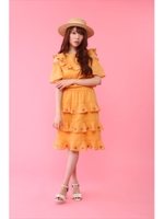 フラワー刺繍リネンスカート/ライトオレンジ