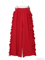 ベロアフリルワイドパンツ/レッド