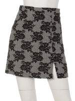 花柄チェックミニスカート/グレー