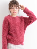 ∞シャギー畦編みプルオーバー/ボルドー