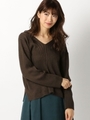 リブＶネックトップス/ブラウン
