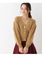 引き上げリブショートニットカーディガン/ベージュ(052)