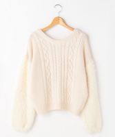袖シャギーケーブルプルオーバー