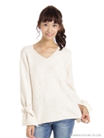 5G合わせVキャンディースリーブニット/ベージュ
