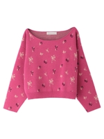 【ニット】フラワージャガードニット/ローズピンク