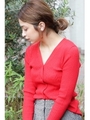Vネックリブカーディガン/レッド(100)