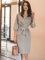 カシュクールタイトワンピ/マスタード