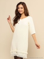 ツィードフリンジサックワンピース/オフホワイト