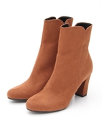 ミディアム丈チャンキーショートブーツ/キャメルスエード