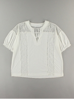 レース切替パフスリーブプルオーバー/オフホワイト