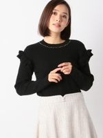 ケーブル袖フリル二ット/グレー系