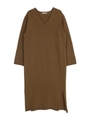 ラムウールVネックニットワンピース/ブラウン