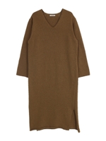 ラムウールVネックニットワンピース/ブラウン