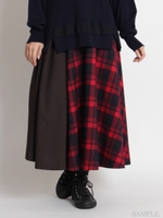 先染めチェックＭＩＸアシンメトリーフレアースカート/レッド