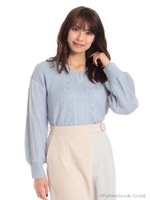 袖チュールケーブルニット/ブラック