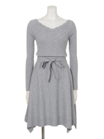 スカラネックリブ前後2WAYフレアワンピース/グレー