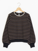 2連パール衿ボリュームスリーブプルオーバー/グレー