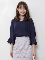 タックパール袖フレアブラウス/ホワイト