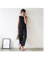 ノースリトップス・ラップパンツニットセットアップ/ブラック