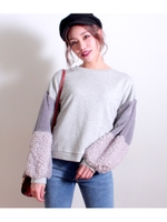 【CHILLE】ファーパッチワーク切替トップス/ピンク(008)