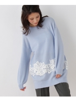 【静電気防止】レースニットチュニック/ブルー(092)