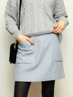 ウールメルトンポケット台形スカート/サックス