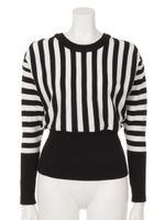 【LATINA】モノトーンストライプニットトップス/WH/BK