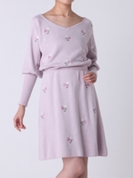 【sw】フラワードット刺繍ニットワンピース/PNK