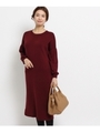 【洗える】ボリューム袖ワンピース/ボルドー(064)