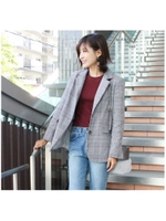 グレンチェックジャケット/レッド