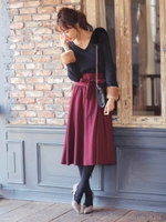 サッシュ付TRシャーリングミディ/スカート/キャメル