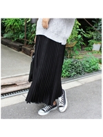 サテンプリーツワイドパンツ/ブラック
