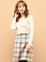 シャギーチェック台形/スカート/ベージュ/チェック