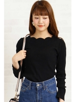 スカラップネックテレコカットソー/ピンク(090)